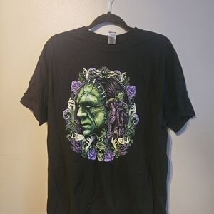 Gildan Black Tee with Green and Purple Graphic